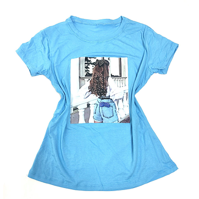 Camiseta Feminina T-Shirt Azul Claro Mulher Jeans
