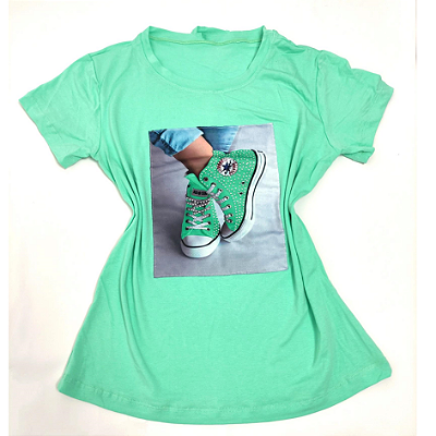 Camiseta Feminina T-Shirt Verde Bebê Tênis Verde