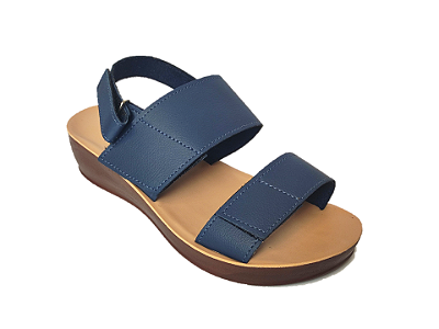 Sandália Confort Azul Marinho Dupla Larga Ortopédica com Velcro e Tira Calcanhar