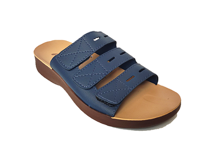 Sandália Papete Confort Azul Marinho Ortopédica com Tiras em Velcro