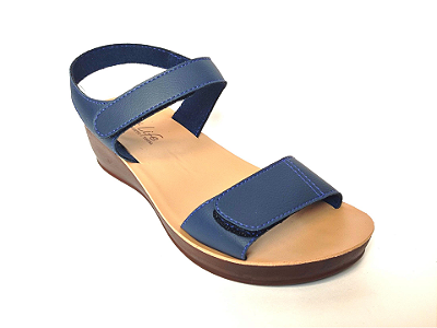 Sandália Confort Azul Marinho Dupla Ortopédica com Velcro e Tira Calcanhar