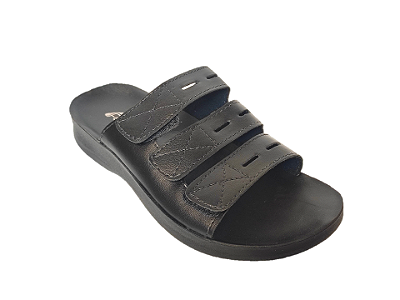 Sandália Papete Confort Preto Ortopédica com Tiras em Velcro