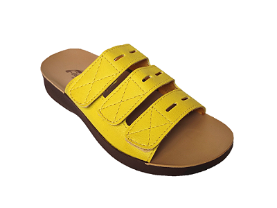 Sandália Papete Confort Amarelo Ortopédica com Tiras em Velcro
