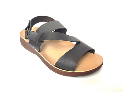 Sandália Confort Preto Tiras com Calcanhar em Velcro