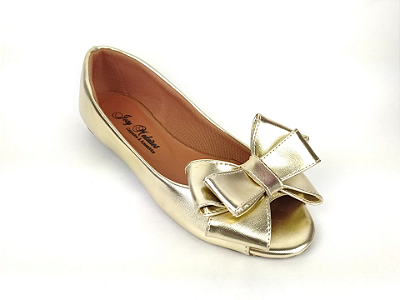 Peep Toe Dourado com Laço Grande