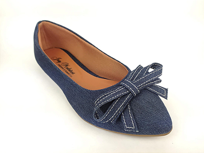 Sapatilha Jeans Bico Fino com Laço