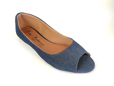 Peep Toe Jeans Liso sem Detalhes