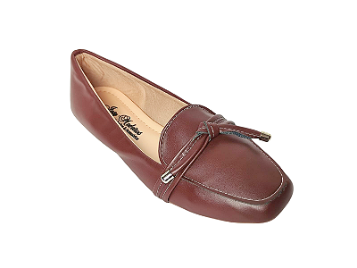 Sapatilha Marrom Café Bico Quadrado Mocassim com Laço