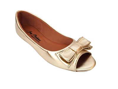 Sapatilha Peep Toe Dourado Ouro Velho com Laço