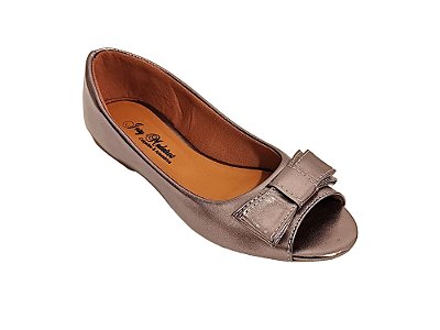 Sapatilha Peep Toe Prata Velho com Laço