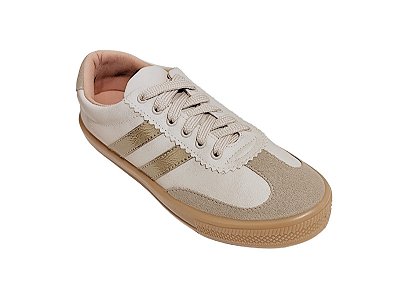 Tênis Confort Bege com Faixa Dourada