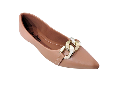 Sapatilha Alongada Nude com Fivela Dourada