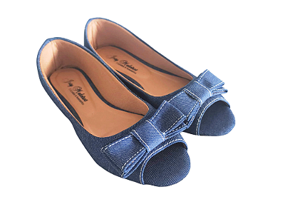 Sapatilha Peep Toe Jeans Azul com Laço