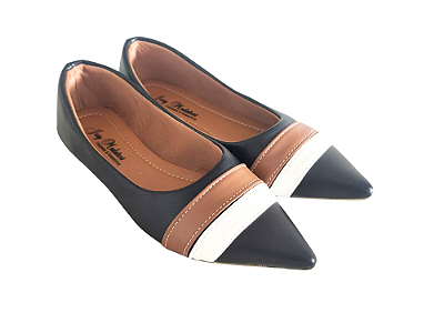 Sapatilha Alongada Preta com Faixas Caramelo e Branco