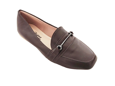 Sapatilha Mocassim Bico Quadrado Café com Fivela