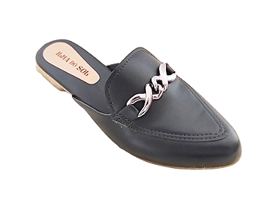 Mule Preto Bico Fino com Fivela Ônix