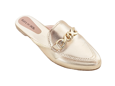 Mule Dourado Ouro Bico Fino com Fivela Dourada