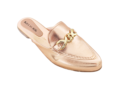 Mule Bronze Cobre Bico Fino com Fivela Dourada