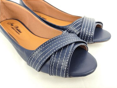 Peep Toe Azul com Faixa Pesponto