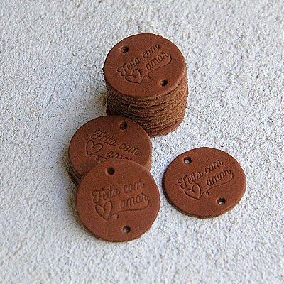 50 Etiquetas de Couro Feito com Amor Caramelo