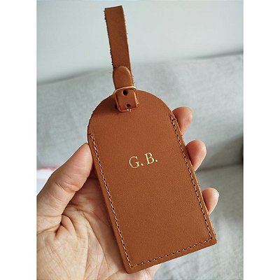Tag de Mala Personalizada com Iniciais em Couro Legítimo Caramelo | Kievv