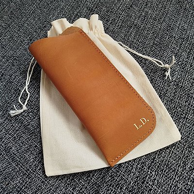 Case para Óculos em Couro Legítimo Personalizado com Iniciais - Kit 20 Unidades