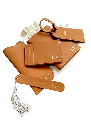 Kit 5 Peças em Couro Personalizado com Iniciais Presente Viagem