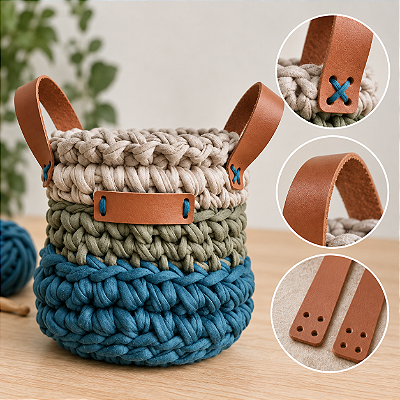 50 Pares de Alças de Couro Legítimo para Bolsas e Crochê 25cm x 2cm