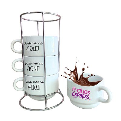 Torre c/ 4 Xícaras Personalizada de Café 200ml