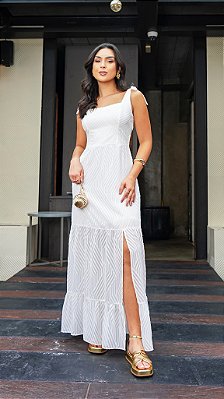 Vestido Estela Chiffon Devore Detalhe Amarração Ombro