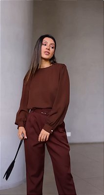 Blusa Marrom Punho Botão Orgânico