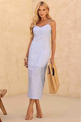 Vestido Voil Mescla Azul Claro