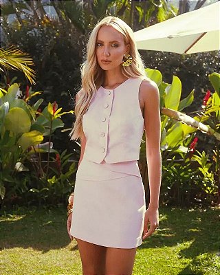 Colete Cropped Linho New Rosa