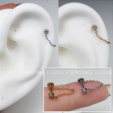 LABRET AÇO PONTO DE LUZ PUSH PIN CORRENTINHA