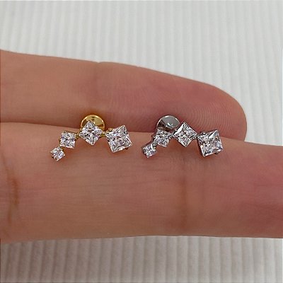 LABRET TITÂNIO CASCATA QUADRADOS ZIRCÔNIAS