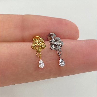 LABRET TITÂNIO FLORZINHA PINGENTE GOTA