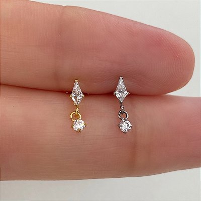 LABRET TITÂNIO LOSANGO PINGENTE ZIRCÔNIA