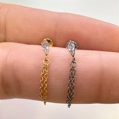 LABRET TITÂNIO LOSANGO CORRENTINHAS ZIRCÔNIA