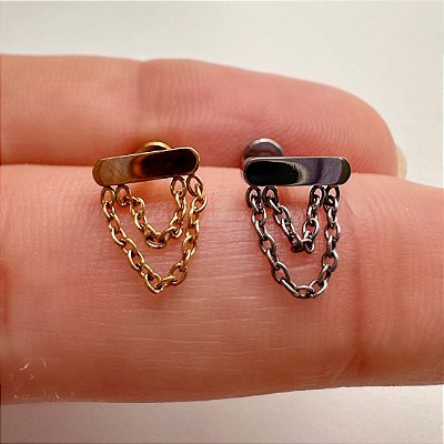 LABRET TITÂNIO BARRINHA RETA CORRENTINHAS