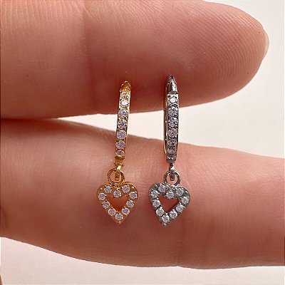 ARGOLA TITÂNIO ZIRCÔNIAS PINGENTE CORAÇÃO