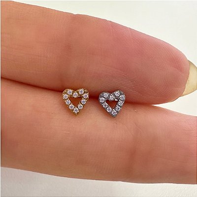 LABRET TITÂNIO AUSTRALIANO PUSH PIN CORAÇÃOZINHO ZIRCÔNIAS