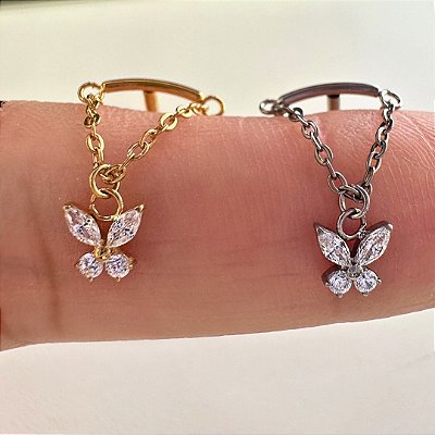 LABRET TITÂNIO BARRINHA CURVA PINGENTE BORBOLETA