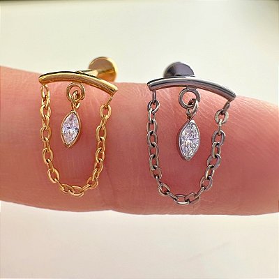 LABRET TITÂNIO BARRINHA CURVA CORRENTINHA LOSANGO