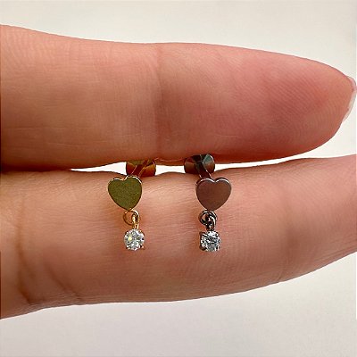 LABRET TITÂNIO CORAÇÃO LISO PINGENTE ZIRCÔNIA