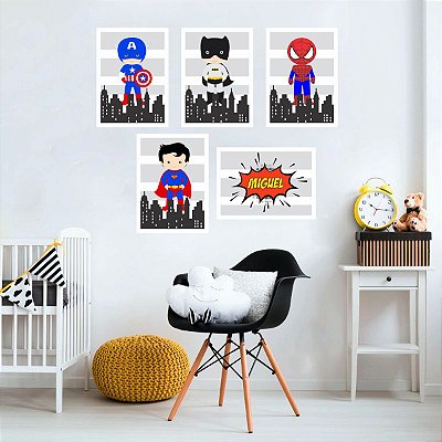 Quadro super heroi e menina bebe