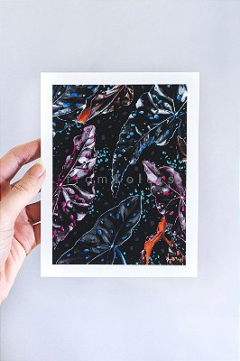 Mini Print Begonia com Folhagens Pretas em Aquarela