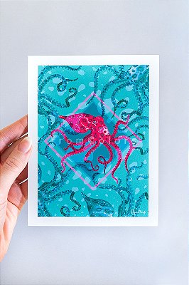 Mini Print Octopodinae de Polvos em Aquarela