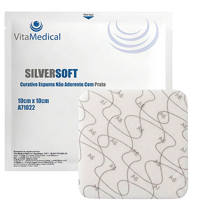 Curativo Silversoft Espuma Não Aderente com Prata 10cm x 10cm - VitaMedical
