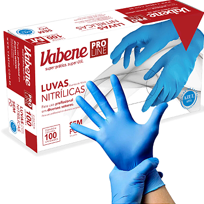 Luva Nitrílica Azul Sem Pó Vabene Tamanho G - 100 Unidades
