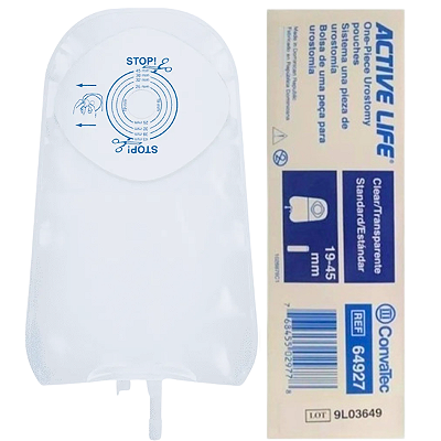 Bolsa Urostomia Active Life 19-45mm com Torneira, Válvula Anti-Refluxo e Barreira Stomahesive Convatec - 10 Unidades